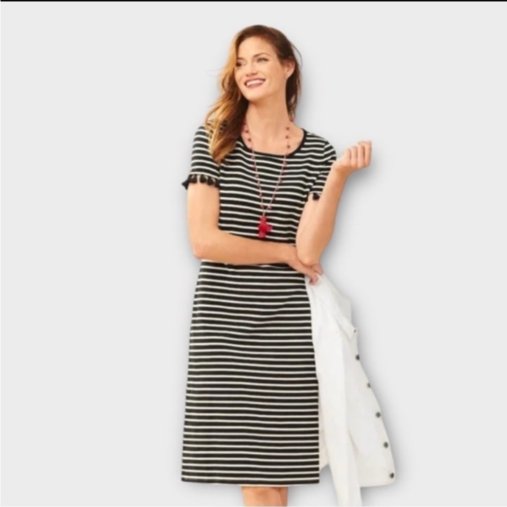 Talbots Black and White Striped Dress with Tassels!